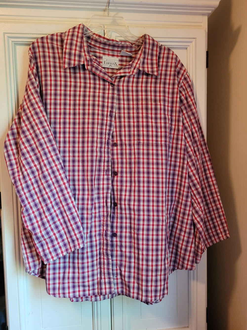 Basic Editions Red and White Plaid Button-Down Shirt